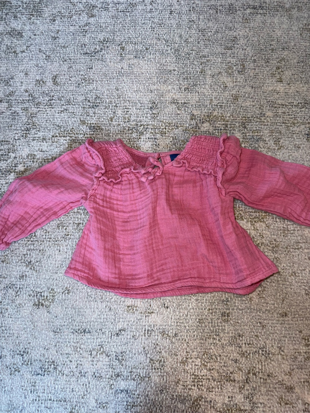 Old Navy Pink Long‎ Sleeve Ruffle Neck Smocked Blouse 3-6M